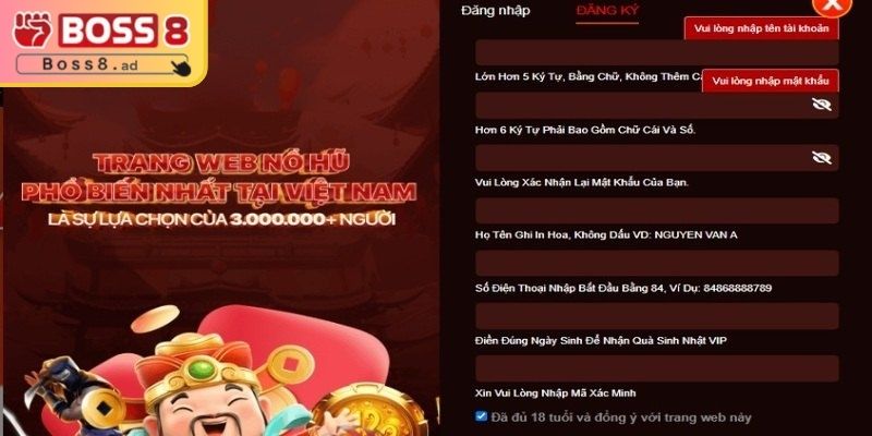 Đăng ký boss8 3 Một số điểm quan trọng khi tạo tài khoản