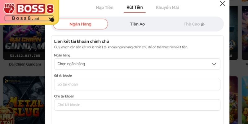 Nạp Rút Tiền boss8 1 Lưu ý cần thiết khi nạp/rút tiền cho hội viên