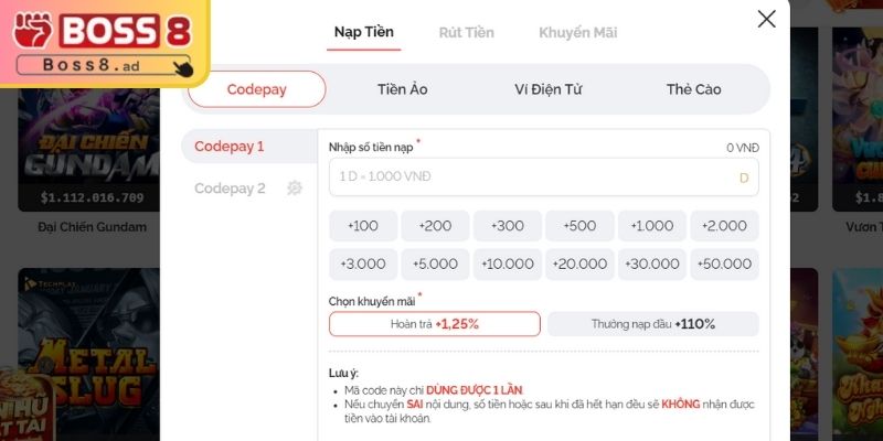 Nạp Rút Tiền boss8 2 Quy trình nạp rút tiền BOSS8  nhanh chóng cho hội viên